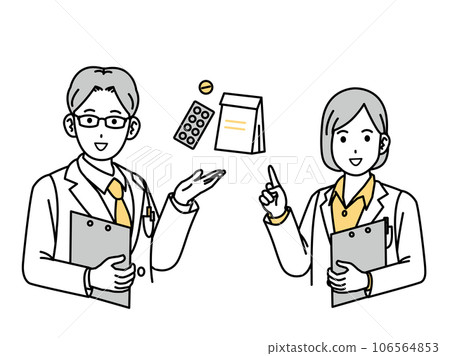 Men and women in white coats explaining medicine Doctors and pharmacists 106564853