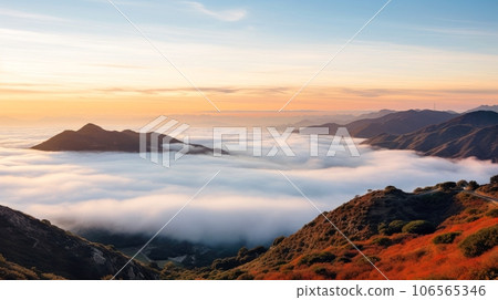 Aerial view White clouds in blue sky. Top. View from drone. Aerial bird's eye. Aerial top view cloudscape. Sky background, Generative AI illustration 106565346