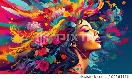 Abstract profile of a human head and consciousness with physical and chemical structures in the head, Person creative mind, Psychic waves concept, Generative AI illustration 106565486