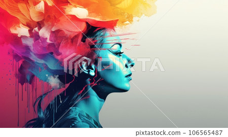 Abstract profile of a human head and consciousness with physical and chemical structures in the head, Person creative mind, Psychic waves concept, Generative AI illustration 106565487