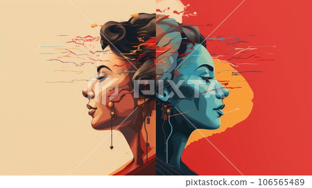 Abstract profile of a human head and consciousness with physical and chemical structures in the head, Person creative mind, Psychic waves concept, Generative AI illustration 106565489