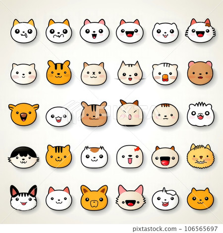Set of animal faces, face emojis, stickers, emoticons,cartoon funny mascot characters face set, Generative AI illustration Set of animal faces, face emojis, stickers, emoticons,cartoon funny mascot characters face set, Generative AI illustration 106565697