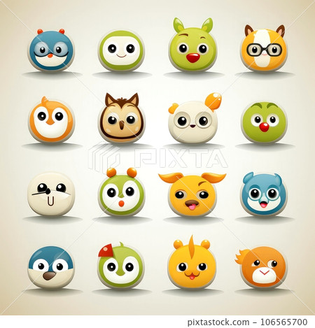 Set of animal faces, face emojis, stickers, emoticons,cartoon funny mascot characters face set, Generative AI illustration 106565700