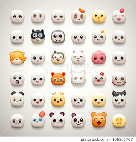 Set of animal faces, face emojis, stickers, emoticons,cartoon funny mascot characters face set, Generative AI illustration 106565707