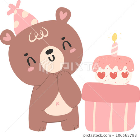 Cute birthday bear, kawaii teddy animal cartoon hand drawn flat design illustration Cute birthday bear, kawaii teddy animal cartoon hand drawn flat design illustration 106565798