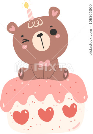 Cute birthday bear, kawaii teddy animal cartoon hand drawn flat design illustration Cute birthday bear, kawaii teddy animal cartoon hand drawn flat design illustration 106565800