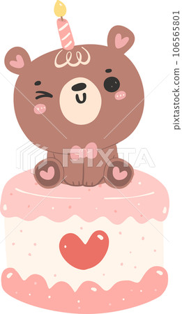 Cute birthday bear, kawaii teddy  animal cartoon hand drawn flat design illustration 106565801