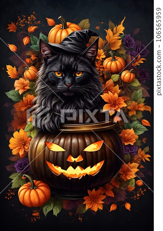 halloween cat with Jack o' lantern 106565959