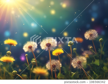 dandelion in the grass with sunlight 106566342