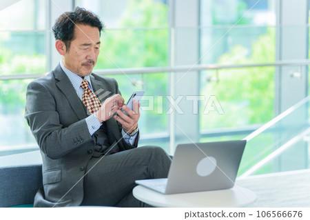 Senior businessman who uses smartphone and computer 106566676