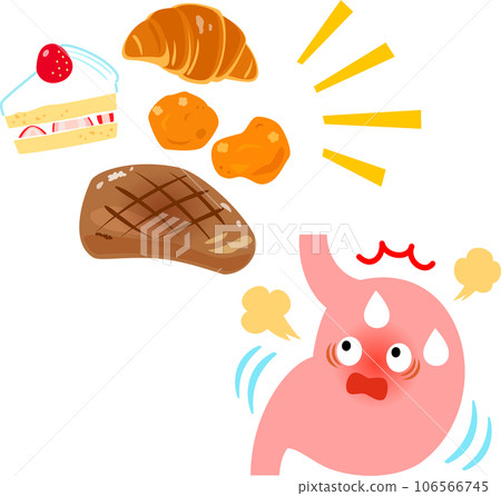 Stomach character surprised by greasy food Stomach character surprised by greasy food 106566745