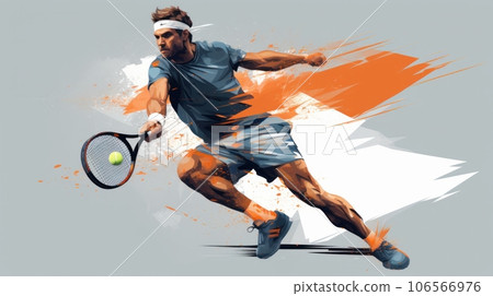 Illustration of a man playing tennis, stylized image, dynamic pose 106566976