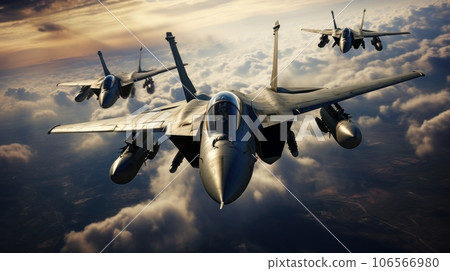 Three military jets flying in the sky Three military jets flying in the sky 106566980