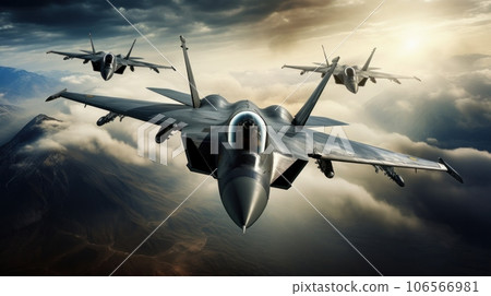 Three military jets flying in the sky Three military jets flying in the sky 106566981