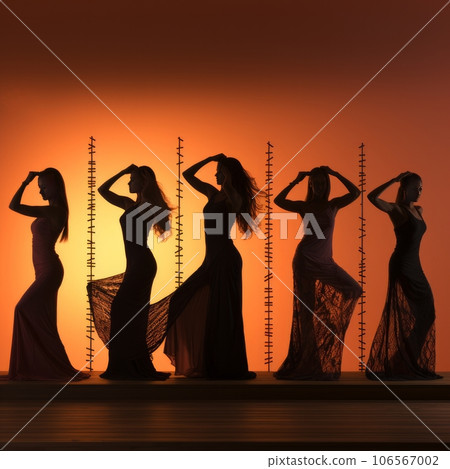 Silhouettes of female dancers Silhouettes of female dancers 106567002