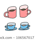 一對粉紅色杯子和一對藍色茶杯的插圖 106567017
