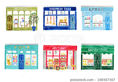 Set of 6 shops in London painted by watercolor Set of 6 shops in London painted by watercolor 106567307