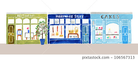 set 1 of 3 shops in london on the street painted by watercolor 106567313