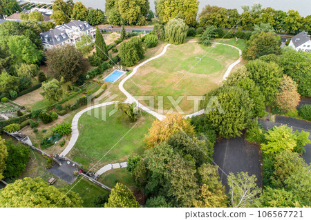 Aerial drone view of park in Bonn bad godesberg the former capital of Germany with typical german house neighbourhood Aerial drone view of park in Bonn bad godesberg the former capital of Germany with typical german house neighbourhood 106567721