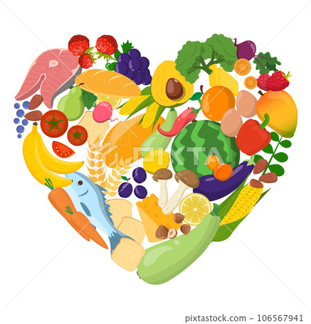 Healthy food in a shape of heart vector isolated Healthy food in a shape of heart vector isolated 106567941