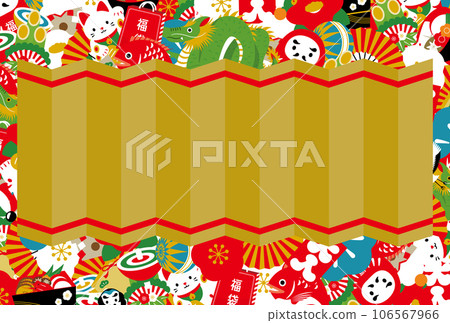 帶有復制空間的矢量設計框架,適用於2024年龍和日式時尚新年賀卡 帶有復制空間的矢量設計框架,適用於2024年龍和日式時尚新年賀卡 106567966