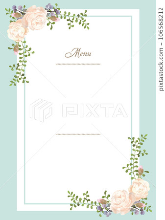 Watercolor white rose bouquet menu table template Watercolor white rose bouquet menu table template 106568212