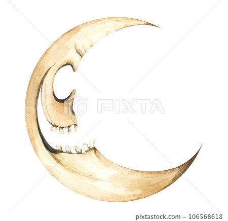 The moon with face in vintage style. Watercolor illustration. 106568618