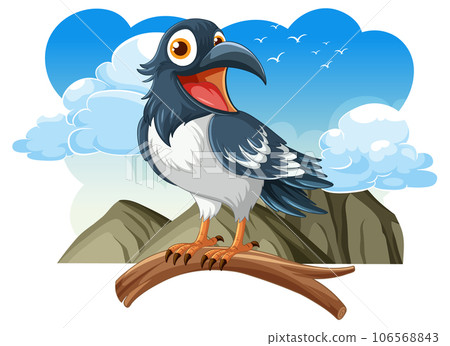Happy Magpie Bird Perched on Tree Branch Happy Magpie Bird Perched on Tree Branch 106568843