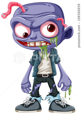 Infected Male Zombie Cartoon with Worm Emerging from Head Infected Male Zombie Cartoon with Worm Emerging from Head 106568939