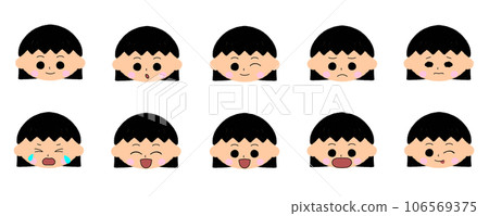 具有各種表情的女孩臉圖標 具有各種表情的女孩臉圖標 106569375