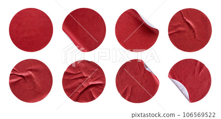 Blank red round adhesive paper sticker label set collection isolated on white background 106569522