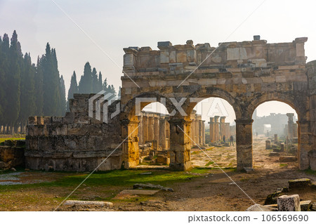 Frontinus Gate on main street of ancient city of Hierapolis, Turkey 106569690
