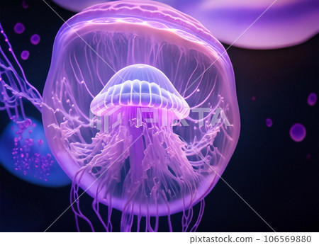 A purple jellyfish closeup view. Generative AI 106569880
