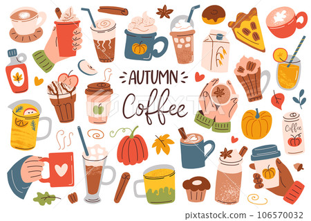 Autumn mood coffee collection, pumpkin spice latte 106570032