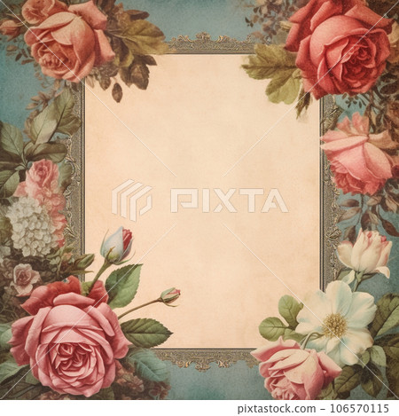 watercolor frame with flowers,English Style. 106570115