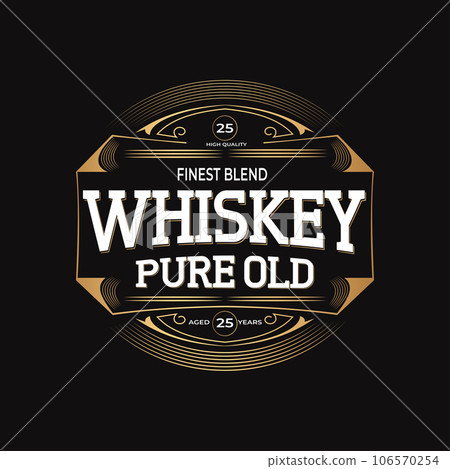 Whiskey House Logo. Retro Vintage Pub or Bar Emblem. Restaurant with beautiful lettering isolated on dark background. Business card identity. Whiskey House Logo. Retro Vintage Pub or Bar Emblem. Restaurant with beautiful lettering isolated on dark background. Business card identity. 106570254