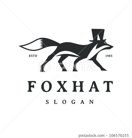 Inspirational Silhouette of a Fox Walking with a Hat in a Simple, Black, Retro Vintage Style Design Inspirational Silhouette of a Fox Walking with a Hat in a Simple, Black, Retro Vintage Style Design 106570255