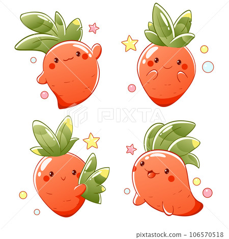 Set of little carrot in kawaii style. Tiny carrots in multiple poses. Cute carrot expression sheet collection. Can be used for t-shirt print, sticker, greeting card design. Vector EPS8 Set of little carrot in kawaii style. Tiny carrots in multiple poses. Cute carrot expression sheet collection. Can be used for t-shirt print, sticker, greeting card design. Vector EPS8 106570518