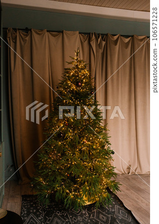 Stylish minimalistic Christmas tree in the living room Stylish minimalistic Christmas tree in the living room 106571228