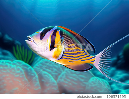 Side view of pennant coralfish swimming in the sea. Generated AI. 106571395