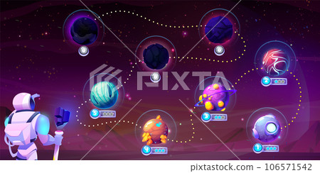 Space game level map with alien planets 106571542