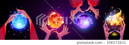 Magical glowing ball for foretelling in hands 106571631