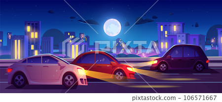 Night city street road with building vector scene 106571667