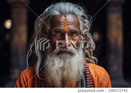 Close-up portrait of a serious elder Indian man. 106572741