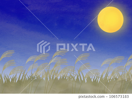 Illustration of pampas grass field and full moon 106573183