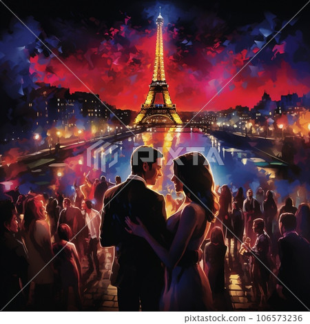 Enchanting Parisian Nightlife: Vibrant Club by the Moonlit Seine 106573236