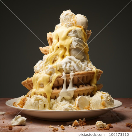 Gelato sculpture combining carbonara and cacio e pepe flavors in Rome 106573310