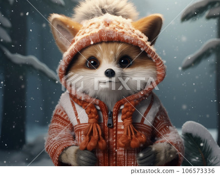 可愛的狐狸在白雪皚皚的冬季森林AI圖像 可愛的狐狸在白雪皚皚的冬季森林AI圖像 106573336