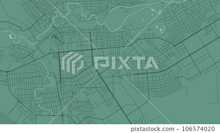 Background Luhansk map, Ukraine, green city poster. Vector map with roads and water. Widescreen proportion, flat design roadmap. 106574020