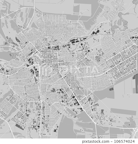 Map of Luhansk city, Ukraine. Urban black and white poster. Road map with metropolitan city area view. 106574024